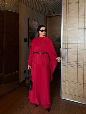 Sleek Crimson Modest Two-Piece Set